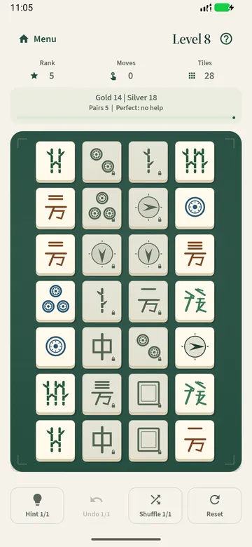 Zentjong board with mahjong tiles